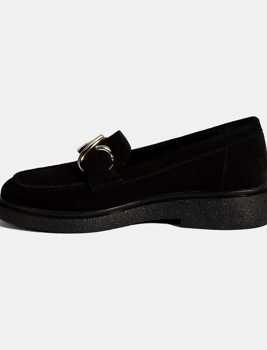 Kadın Siyah Metal Toka Detaylı Süet Loafer Kadın Siyah Metal Toka Detaylı Süet Loafer