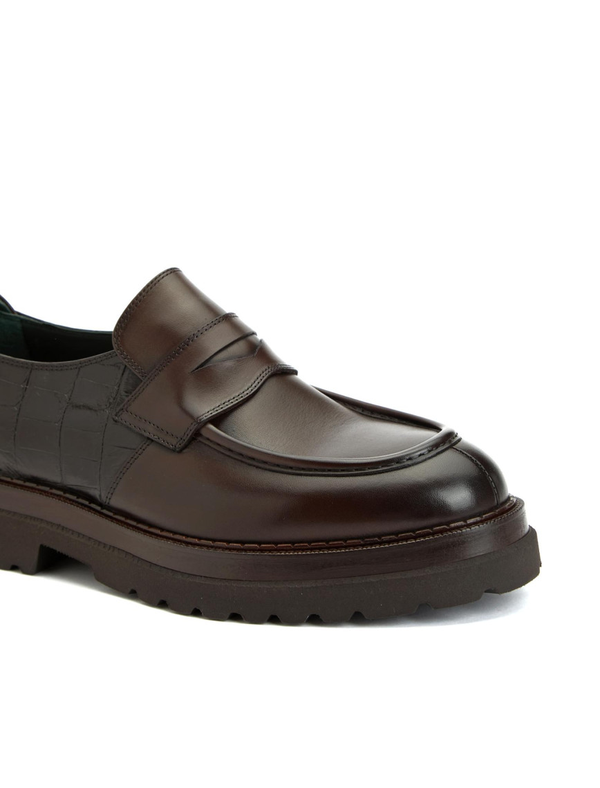 George Hogg Erkek Kahverengi Kroko Detaylı Deri Loafer George Hogg Erkek Kahverengi Kroko Detaylı Deri Loafer