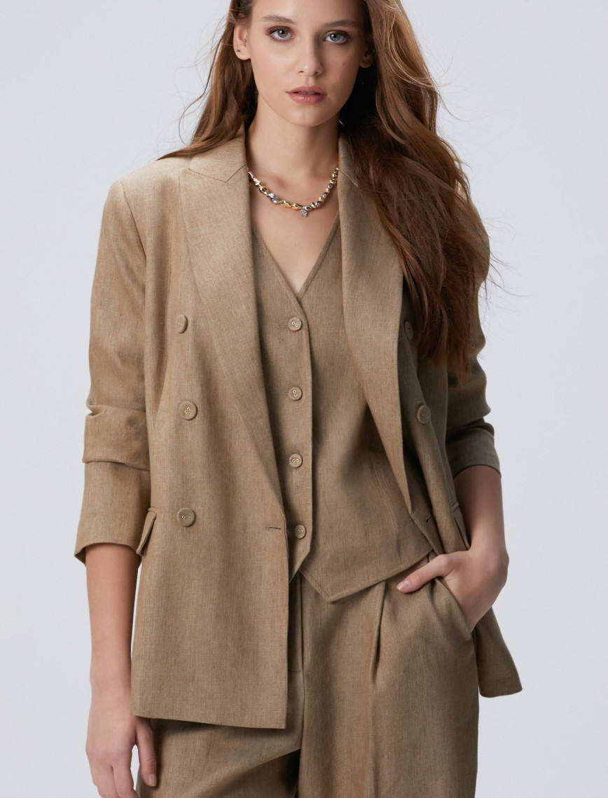 Network Kadın Vizon Melanj Keten Karışımlı Ceket Network Kadın Vizon Melanj Keten Karışımlı Ceket