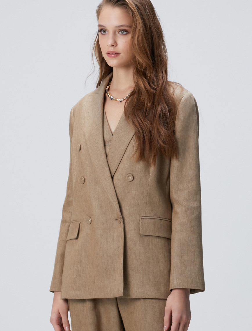 Network Kadın Vizon Melanj Keten Karışımlı Ceket Network Kadın Vizon Melanj Keten Karışımlı Ceket