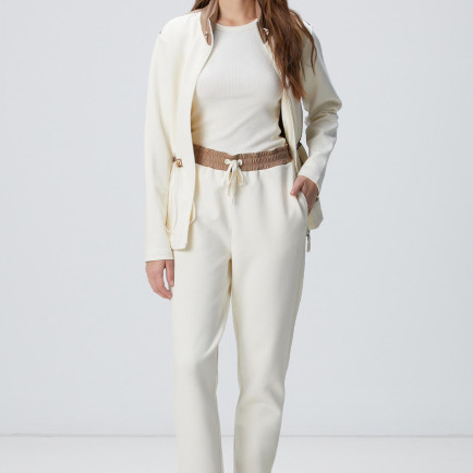 Network Kadın Kırık Beyaz N-Tech Dokuma Garnili Örme Eşofman