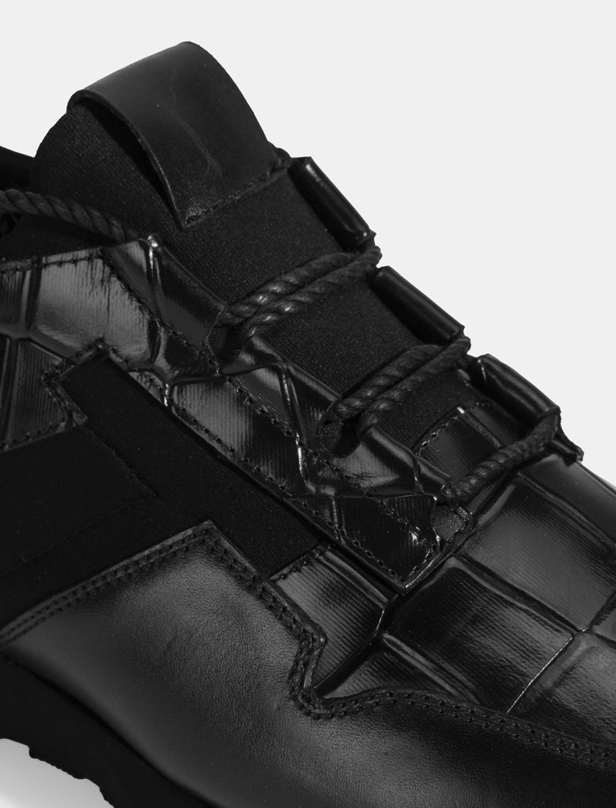 Erkek Siyah Kroko Baskılı Bağcıklı Deri Spor Ayakkabı Erkek Siyah Kroko Baskılı Bağcıklı Deri Spor Ayakkabı