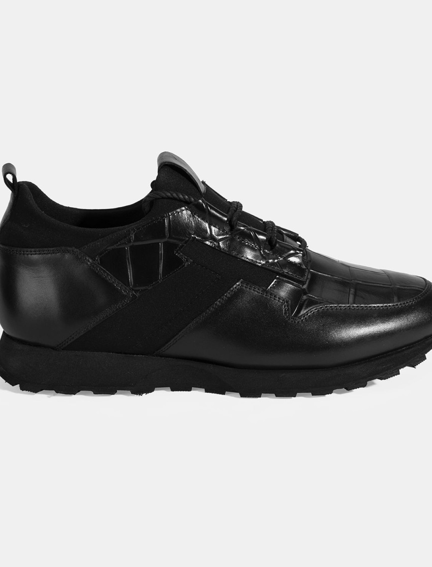 Erkek Siyah Kroko Baskılı Bağcıklı Deri Spor Ayakkabı Erkek Siyah Kroko Baskılı Bağcıklı Deri Spor Ayakkabı