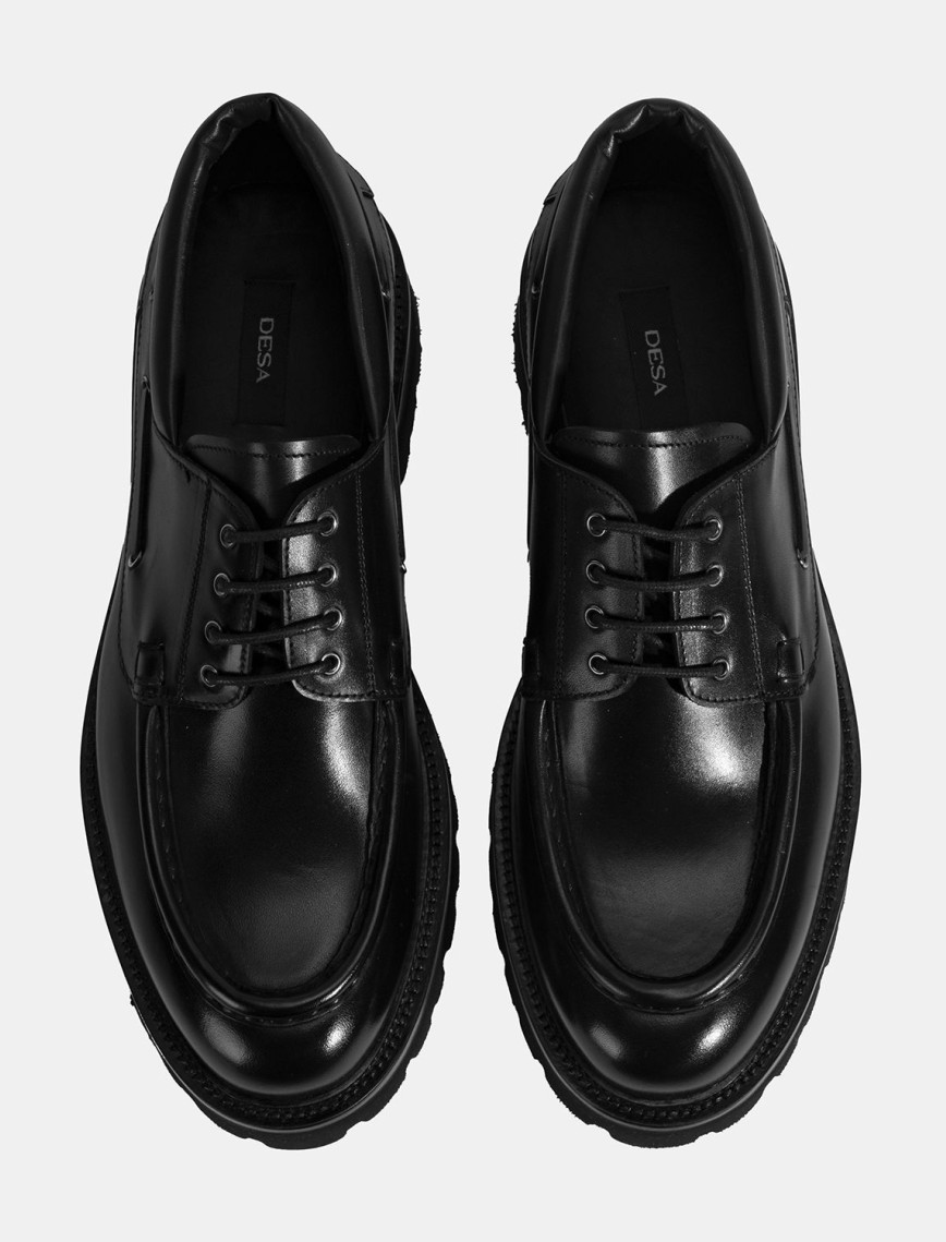 Erkek Siyah Bağcıklı Deri Günlük Ayakkabı Erkek Siyah Bağcıklı Deri Günlük Ayakkabı