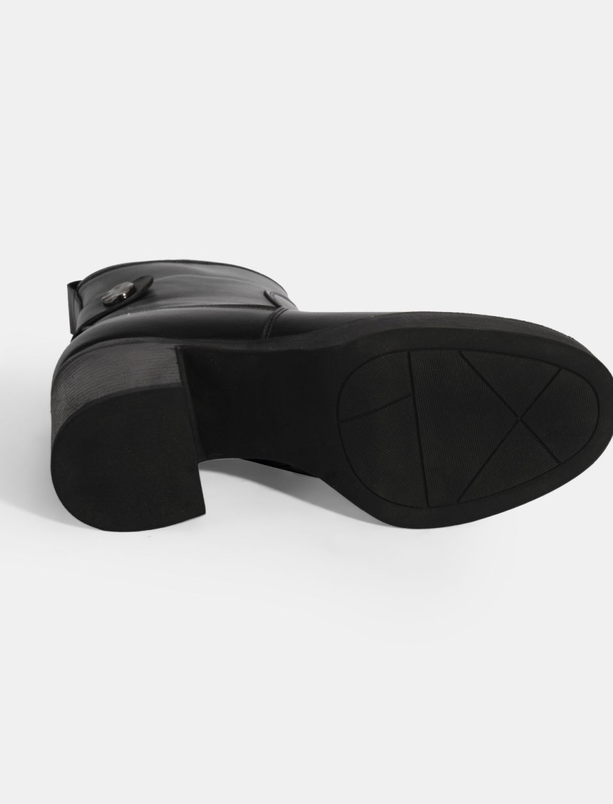 Kadın Siyah Kalın Topuklu Deri Bot Kadın Siyah Kalın Topuklu Deri Bot