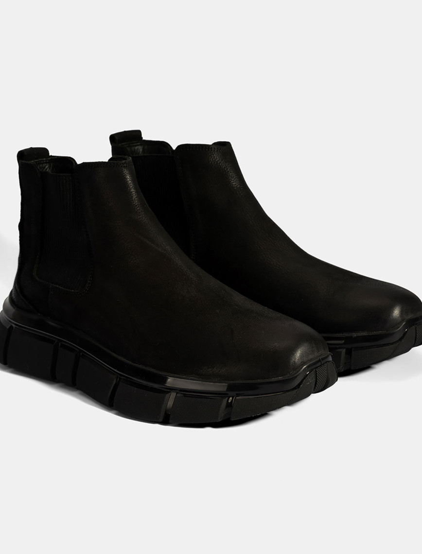 Erkek Siyah Lastik Detaylı Nubuk Deri Bot Erkek Siyah Lastik Detaylı Nubuk Deri Bot