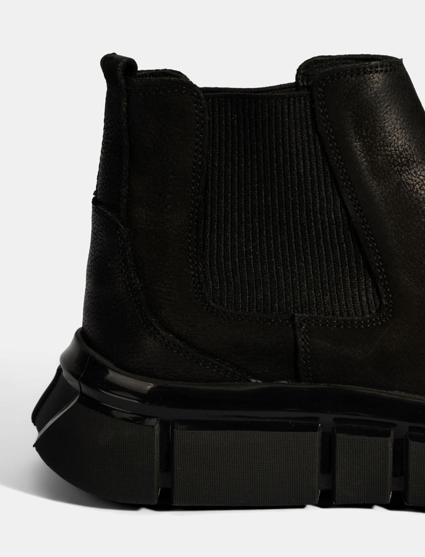 Erkek Siyah Lastik Detaylı Nubuk Deri Bot Erkek Siyah Lastik Detaylı Nubuk Deri Bot