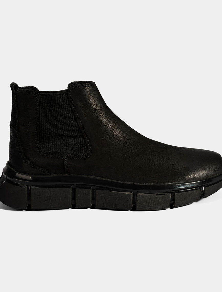 Erkek Siyah Lastik Detaylı Nubuk Deri Bot Erkek Siyah Lastik Detaylı Nubuk Deri Bot