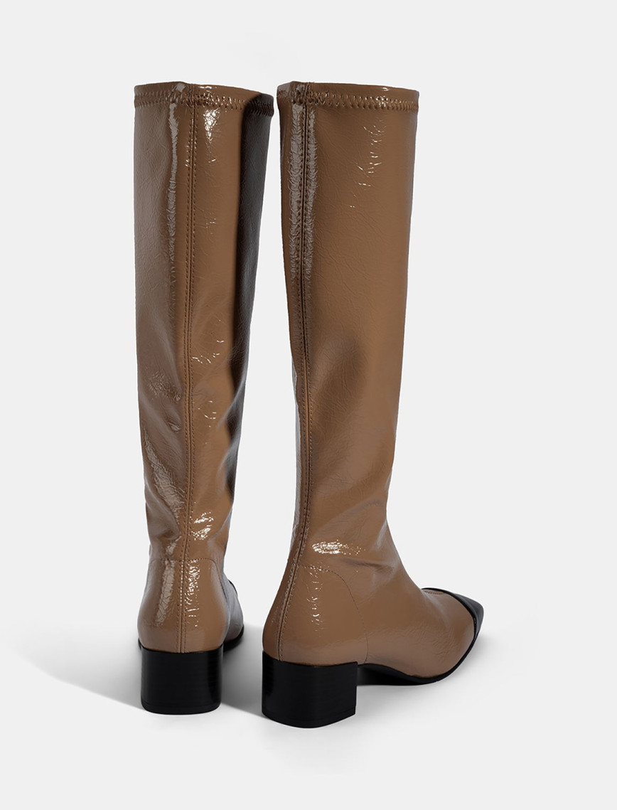 Kadın Taba Kalın Topuklu Stretch Çizme Kadın Taba Kalın Topuklu Stretch Çizme