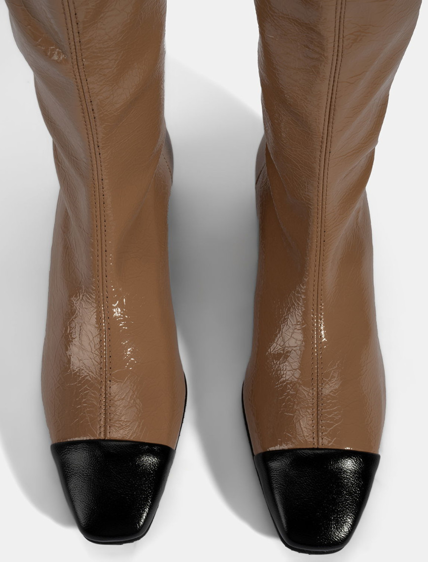 Kadın Taba Kalın Topuklu Stretch Çizme Kadın Taba Kalın Topuklu Stretch Çizme