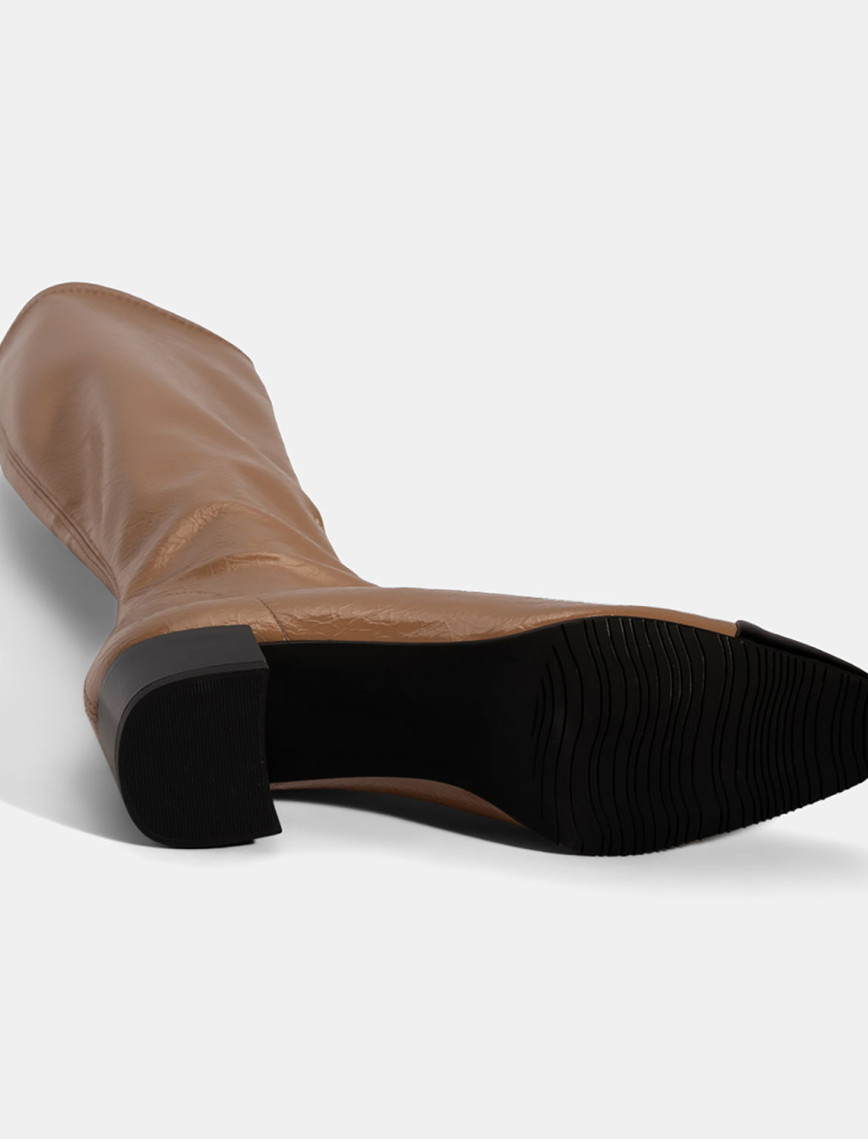 Kadın Taba Kalın Topuklu Stretch Çizme Kadın Taba Kalın Topuklu Stretch Çizme