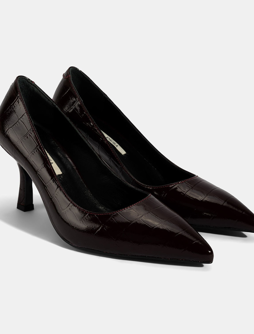 Kadın Bordo Kroko Baskılı Deri Stiletto Kadın Bordo Kroko Baskılı Deri Stiletto