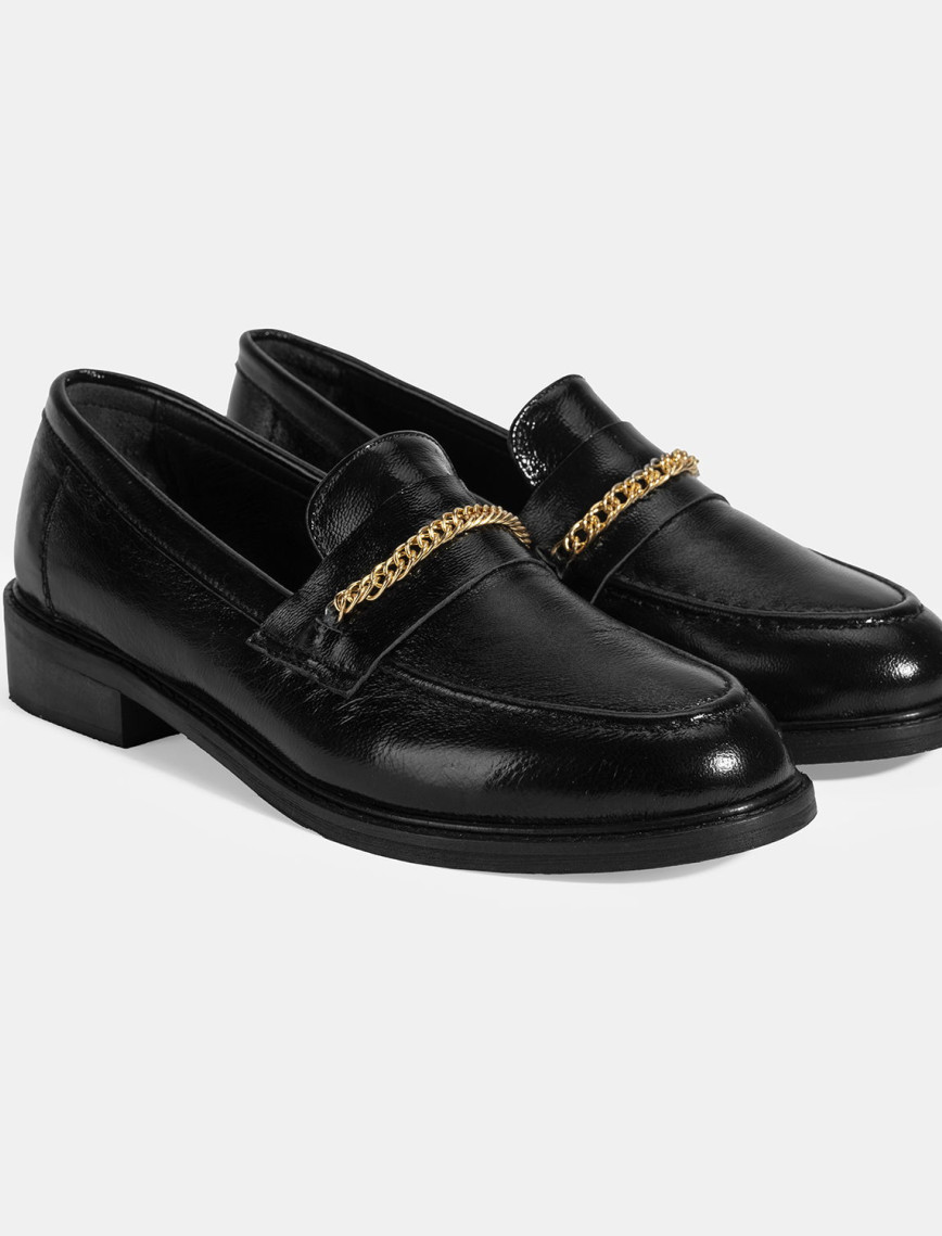 Kadın Kahve Zincir Aksesuarlı Deri Loafer Kadın Kahve Zincir Aksesuarlı Deri Loafer