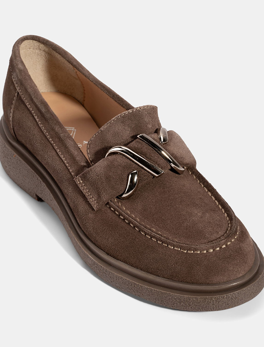 Kadın Kahve Metal Toka Detaylı Süet Loafer Kadın Kahve Metal Toka Detaylı Süet Loafer