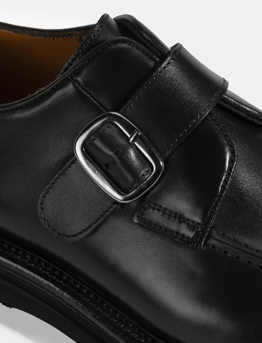 Erkek Siyah Ayarlanabilir Tokalı Deri Günlük Ayakkabı