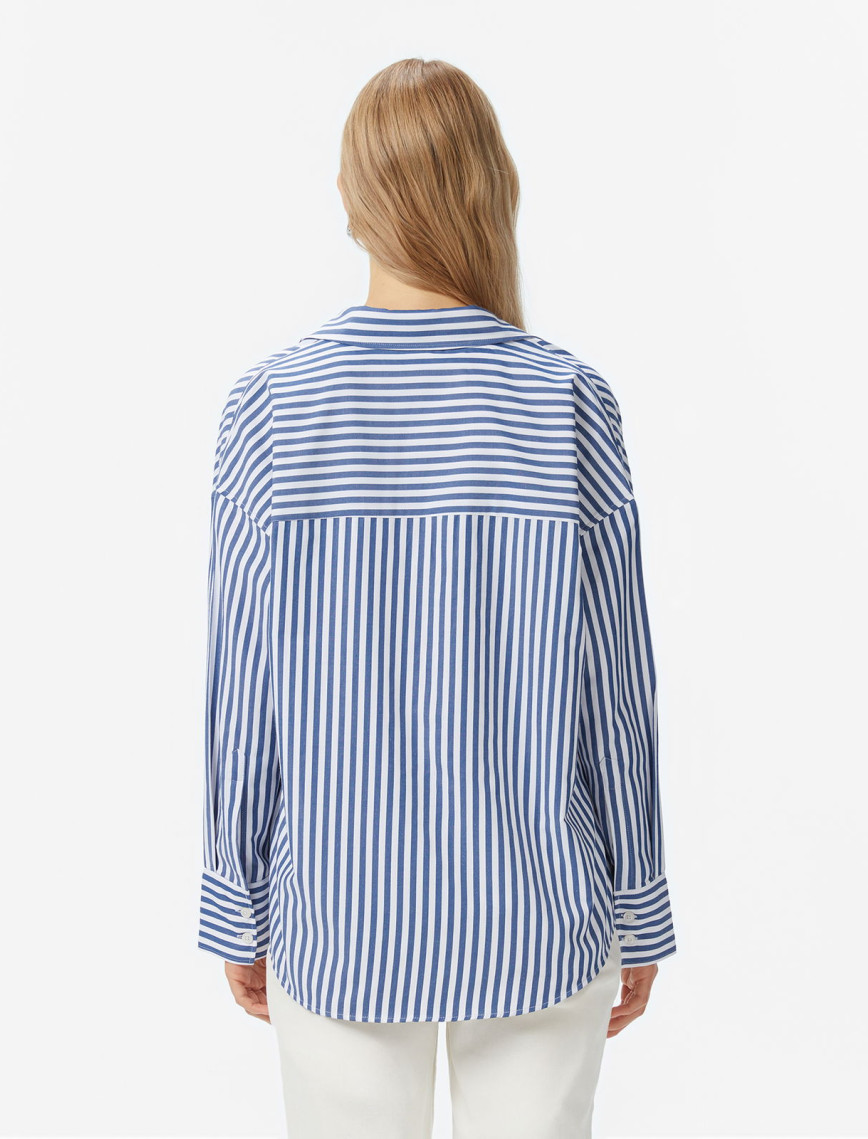 Nautica Kadın Mavi Oversize Çizgili Gömlek Nautica Kadın Mavi Oversize Çizgili Gömlek