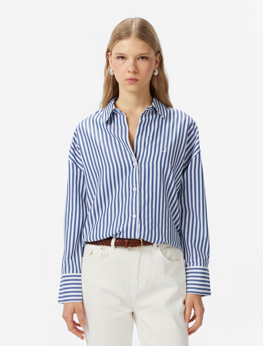 Nautica Kadın Mavi Oversize Çizgili Gömlek Nautica Kadın Mavi Oversize Çizgili Gömlek
