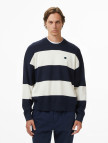 Calvin Klein Striped Snowy Relaxed Crew Erkek Mavi Triko Calvin Klein Striped Snowy Relaxed Crew Erkek Mavi Triko