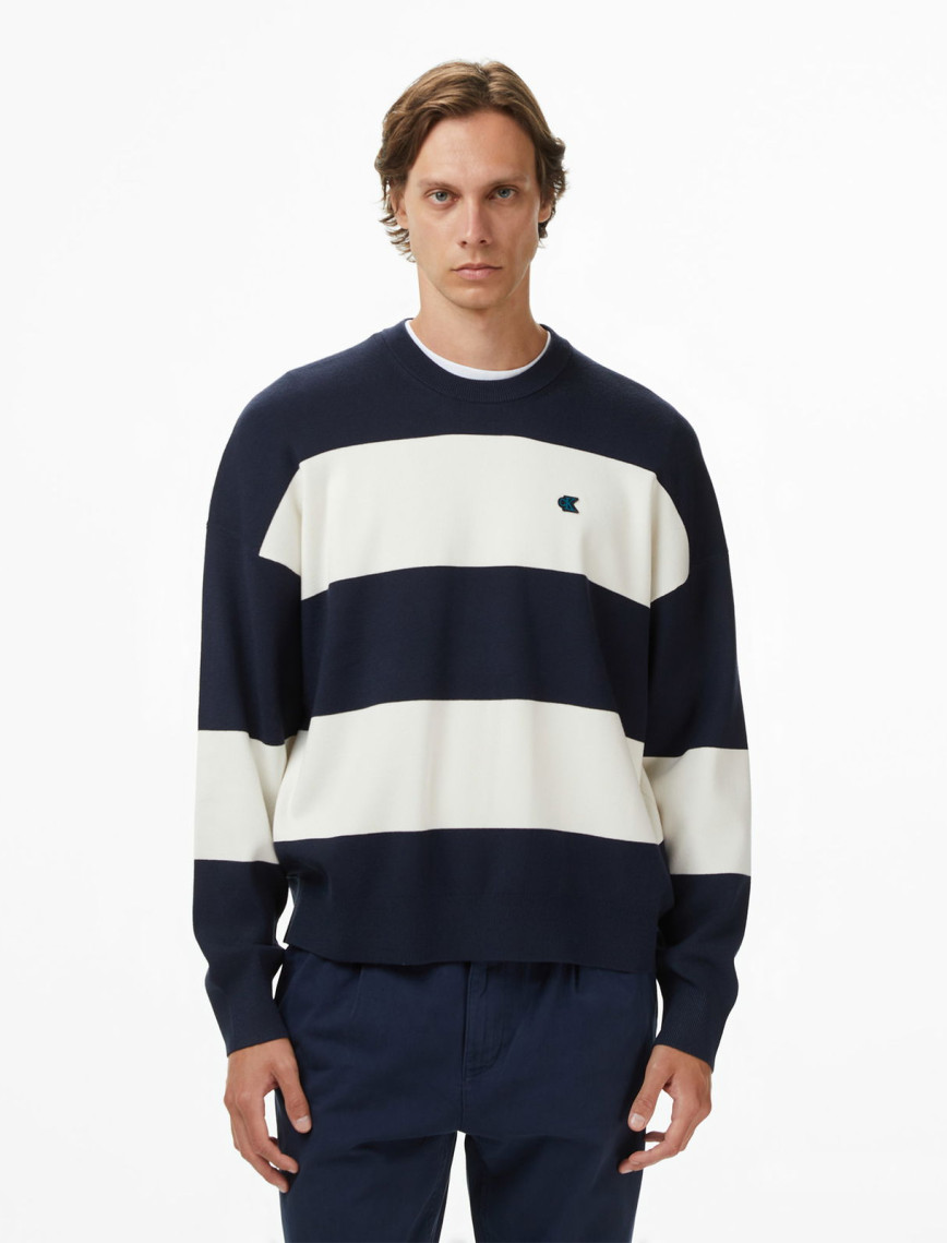 Calvin Klein Striped Snowy Relaxed Crew Erkek Mavi Triko Calvin Klein Striped Snowy Relaxed Crew Erkek Mavi Triko