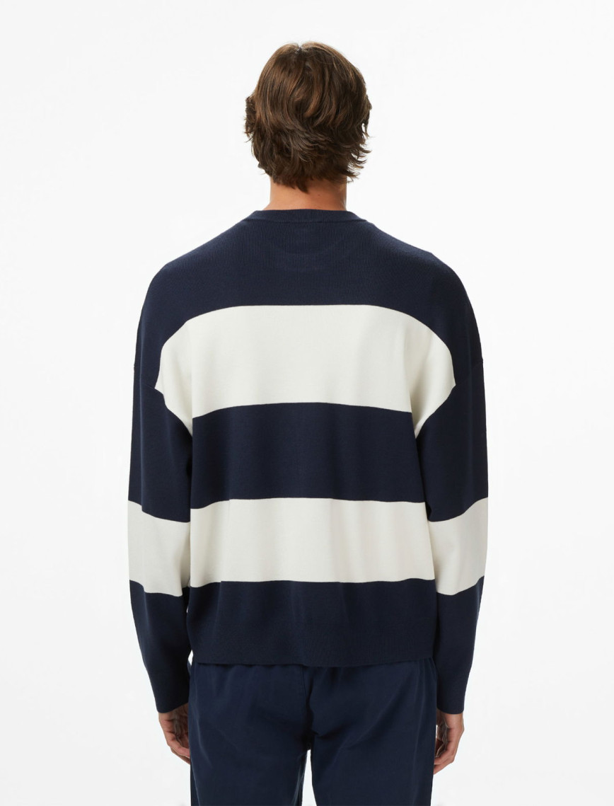 Calvin Klein Striped Snowy Relaxed Crew Erkek Mavi Triko Calvin Klein Striped Snowy Relaxed Crew Erkek Mavi Triko