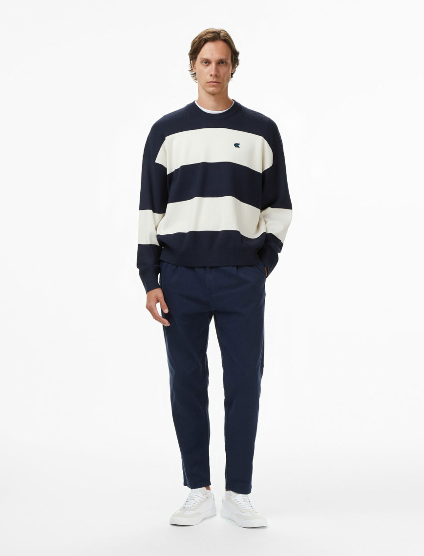 Calvin Klein Striped Snowy Relaxed Crew Erkek Mavi Triko Calvin Klein Striped Snowy Relaxed Crew Erkek Mavi Triko