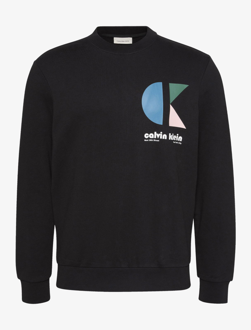 Calvin Klein Terry Bauhaus Logo Erkek Siyah Sweatshirt Calvin Klein Terry Bauhaus Logo Erkek Siyah Sweatshirt
