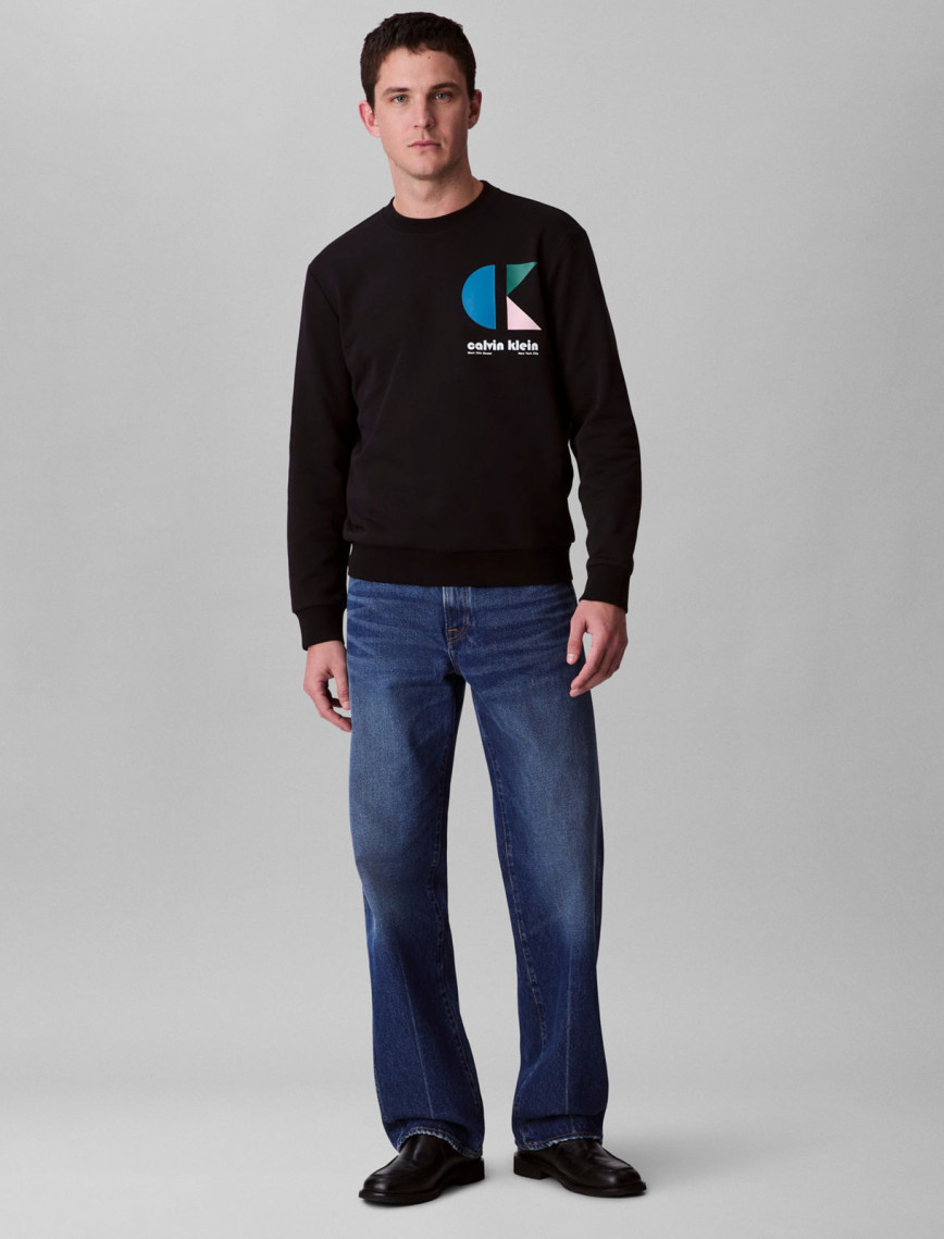 Calvin Klein Terry Bauhaus Logo Erkek Siyah Sweatshirt Calvin Klein Terry Bauhaus Logo Erkek Siyah Sweatshirt