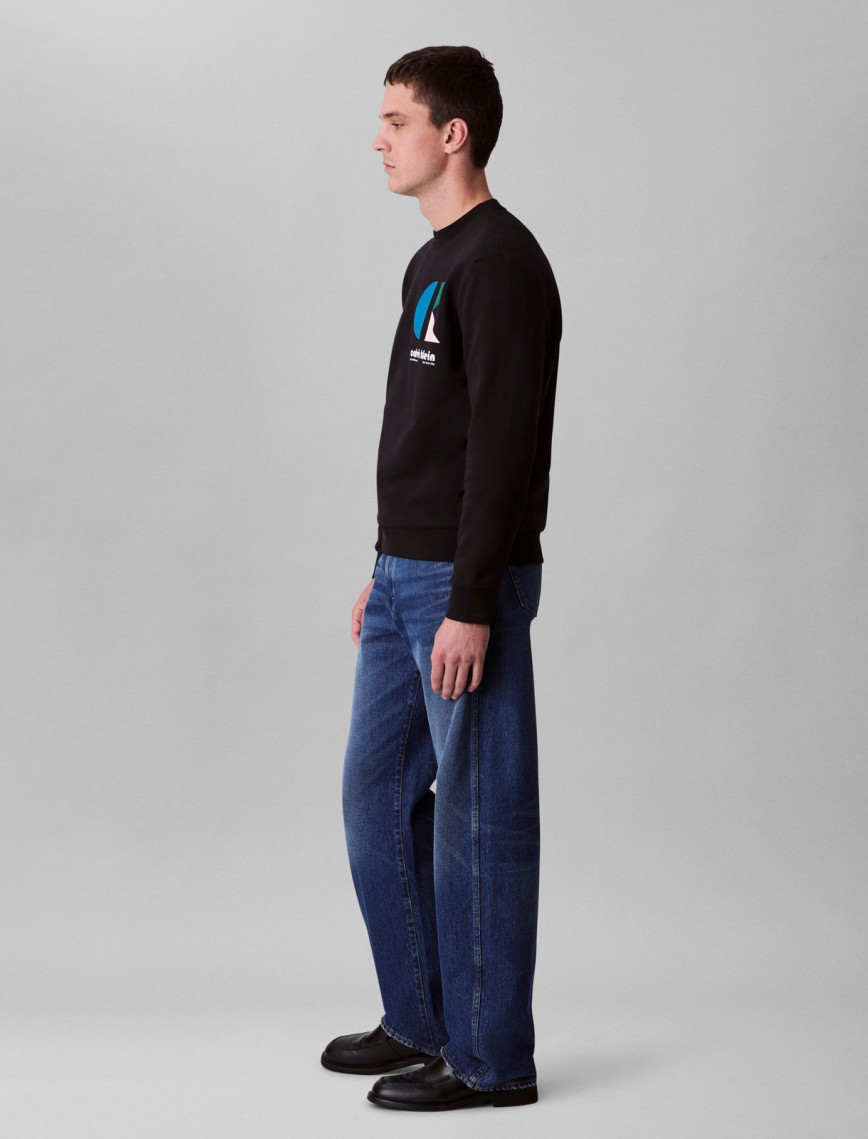 Calvin Klein Terry Bauhaus Logo Erkek Siyah Sweatshirt Calvin Klein Terry Bauhaus Logo Erkek Siyah Sweatshirt