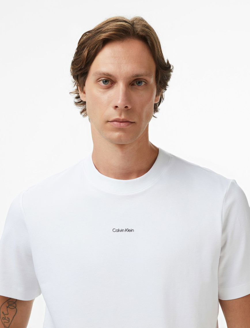 Calvin Klein Stretch Cotton Pique Nano Erkek Beyaz T-Shirt Calvin Klein Stretch Cotton Pique Nano Erkek Beyaz T-Shirt