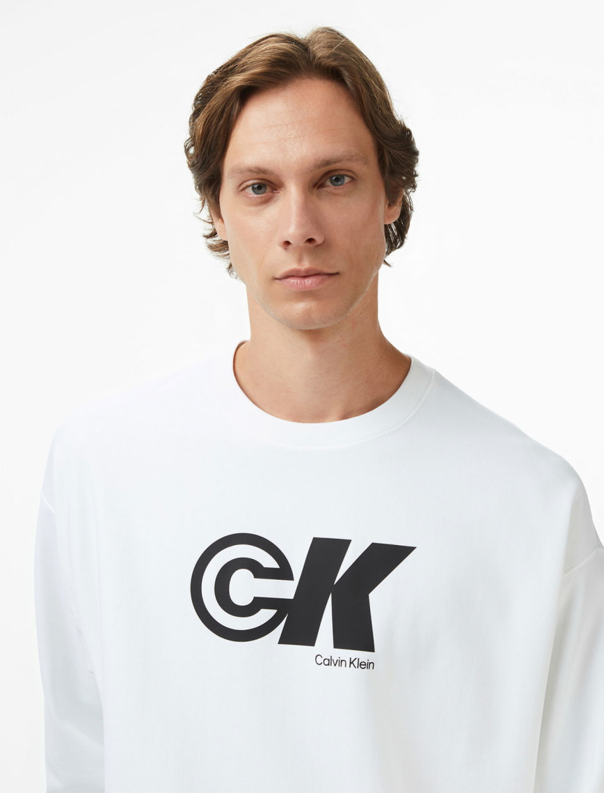 Calvin Klein Premium Terry Sport Graphic Erkek Beyaz Sweatshirt Calvin Klein Premium Terry Sport Graphic Erkek Beyaz Sweatshirt