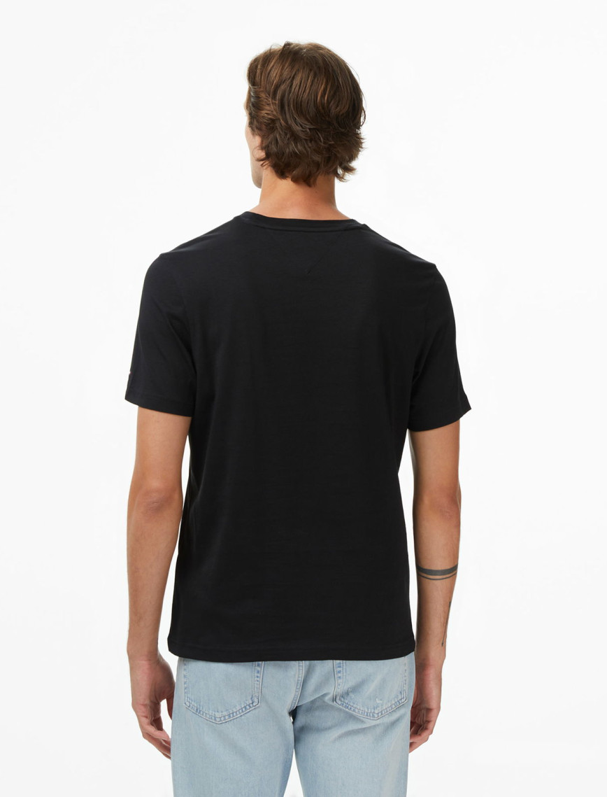 Tommy Hilfiger Flock Varsity Erkek Siyah T-Shirt Tommy Hilfiger Flock Varsity Erkek Siyah T-Shirt