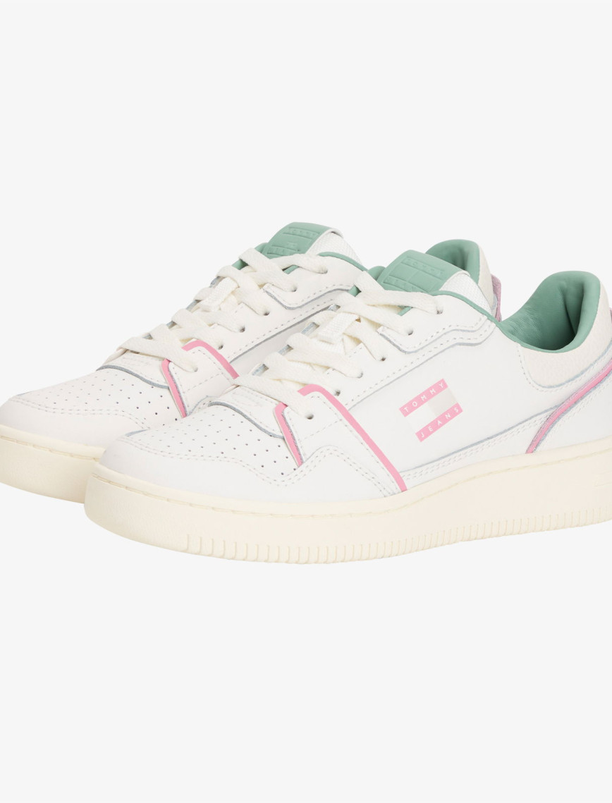 Tommy Jeans Retro Basket Kadın Beyaz/Pembe/Yeşil Spor Ayakkabı Tommy Jeans Retro Basket Kadın Beyaz/Pembe/Yeşil Spor Ayakkabı