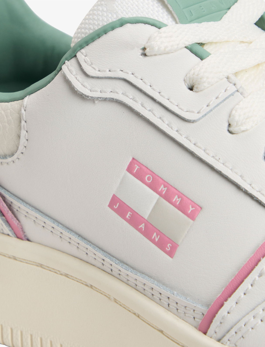 Tommy Jeans Retro Basket Kadın Beyaz/Pembe/Yeşil Spor Ayakkabı Tommy Jeans Retro Basket Kadın Beyaz/Pembe/Yeşil Spor Ayakkabı