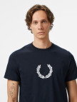 Fred Perry Flocked Laurel Wreath Gra Erkek Lacivert T-Shirt Fred Perry Flocked Laurel Wreath Gra Erkek Lacivert T-Shirt