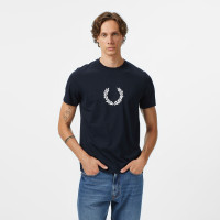 Fred Perry Flocked Laurel Wreath Gra Erkek Lacivert T-Shirt Fred Perry Flocked Laurel Wreath Gra Erkek Lacivert T-Shirt