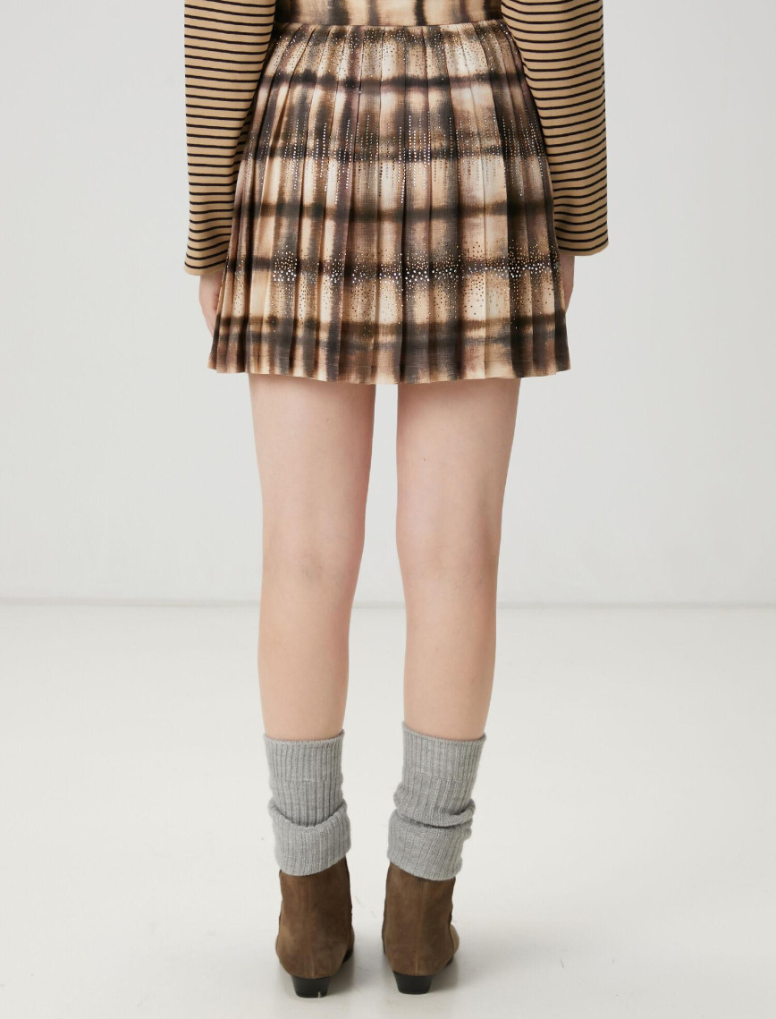 Beymen Club Kadın Koyu Bej Desenli Pileli Mini Etek Beymen Club Kadın Koyu Bej Desenli Pileli Mini Etek