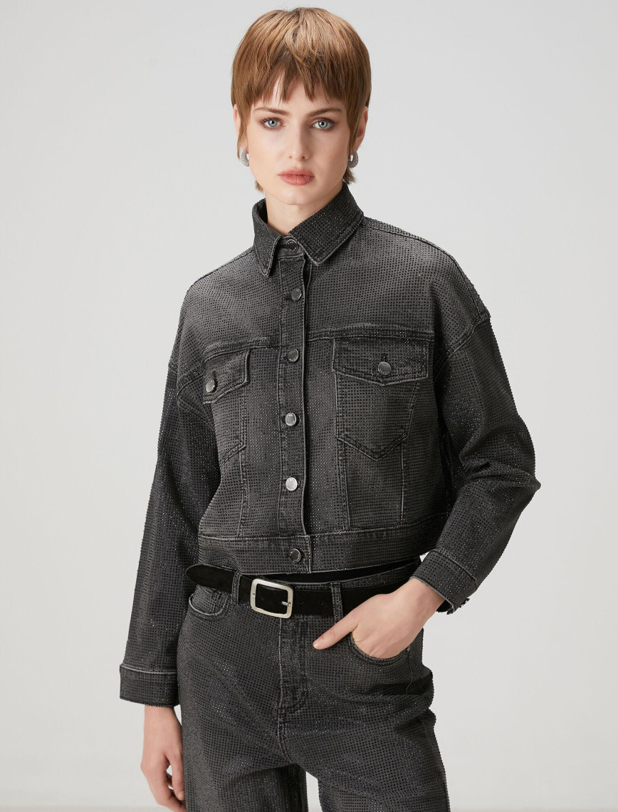 Beymen Club Kadın Koyu Gri Taşlı Denim Ceket Beymen Club Kadın Koyu Gri Taşlı Denim Ceket