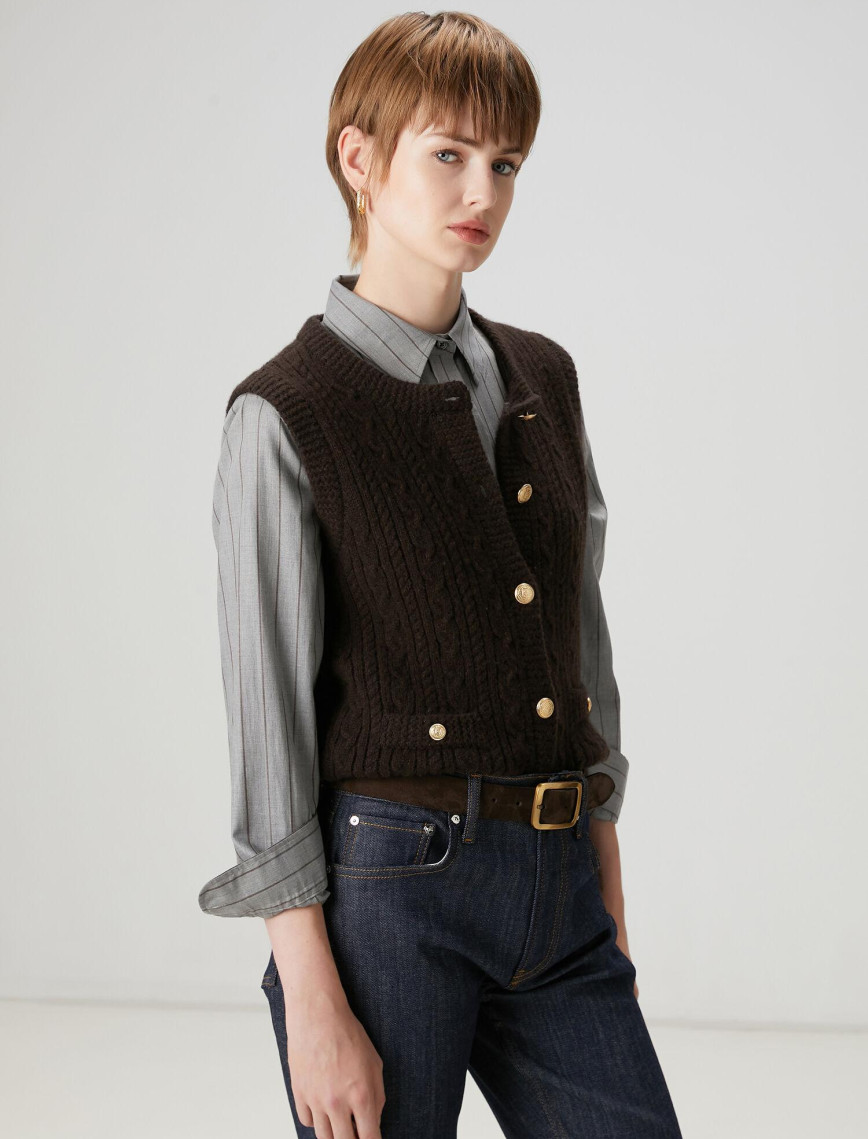 Beymen Club Kadın Kahverengi Saç Örgülü Triko Yelek Beymen Club Kadın Kahverengi Saç Örgülü Triko Yelek