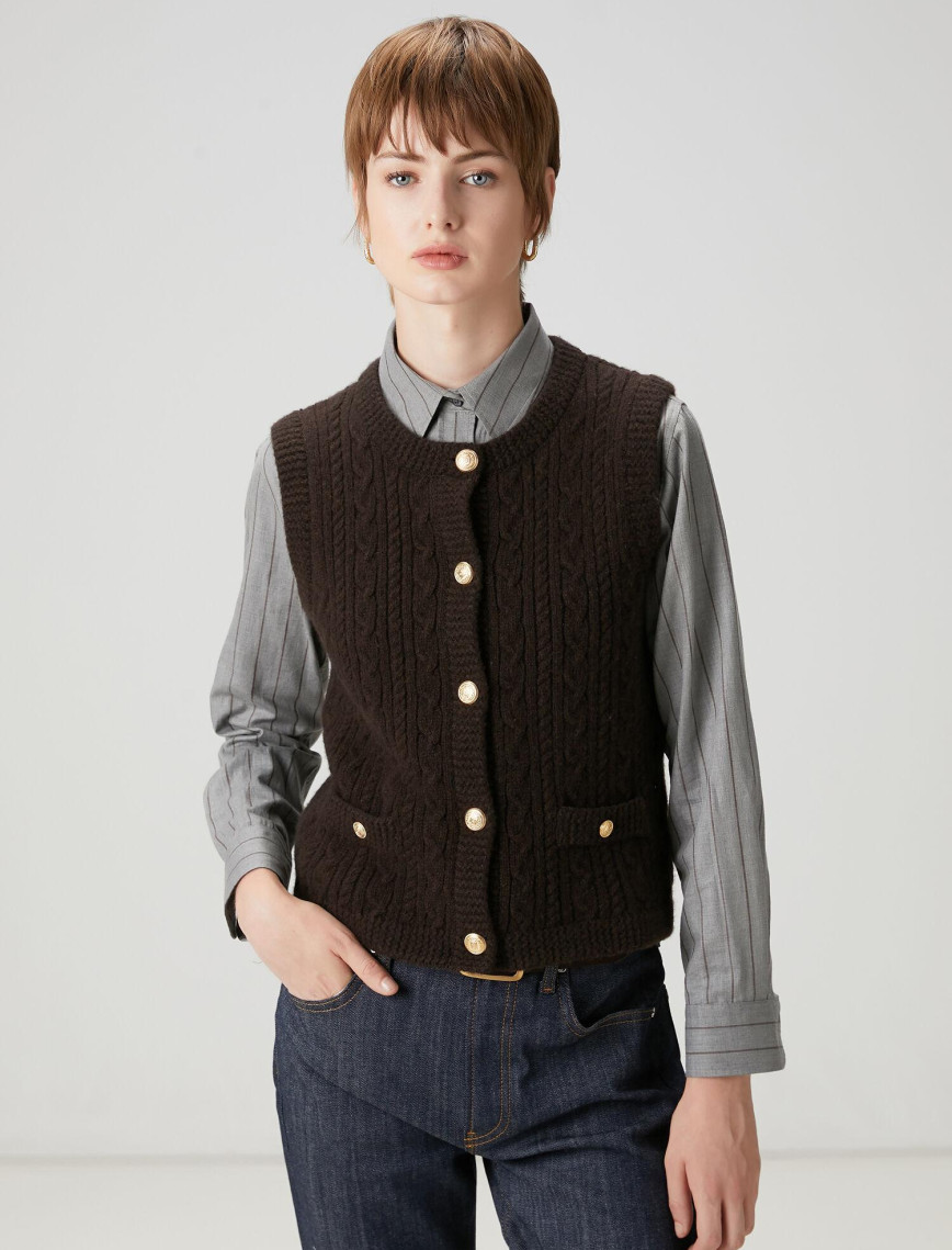 Beymen Club Kadın Kahverengi Saç Örgülü Triko Yelek Beymen Club Kadın Kahverengi Saç Örgülü Triko Yelek