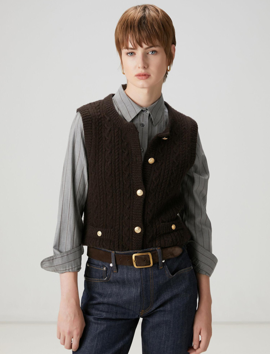 Beymen Club Kadın Kahverengi Saç Örgülü Triko Yelek Beymen Club Kadın Kahverengi Saç Örgülü Triko Yelek