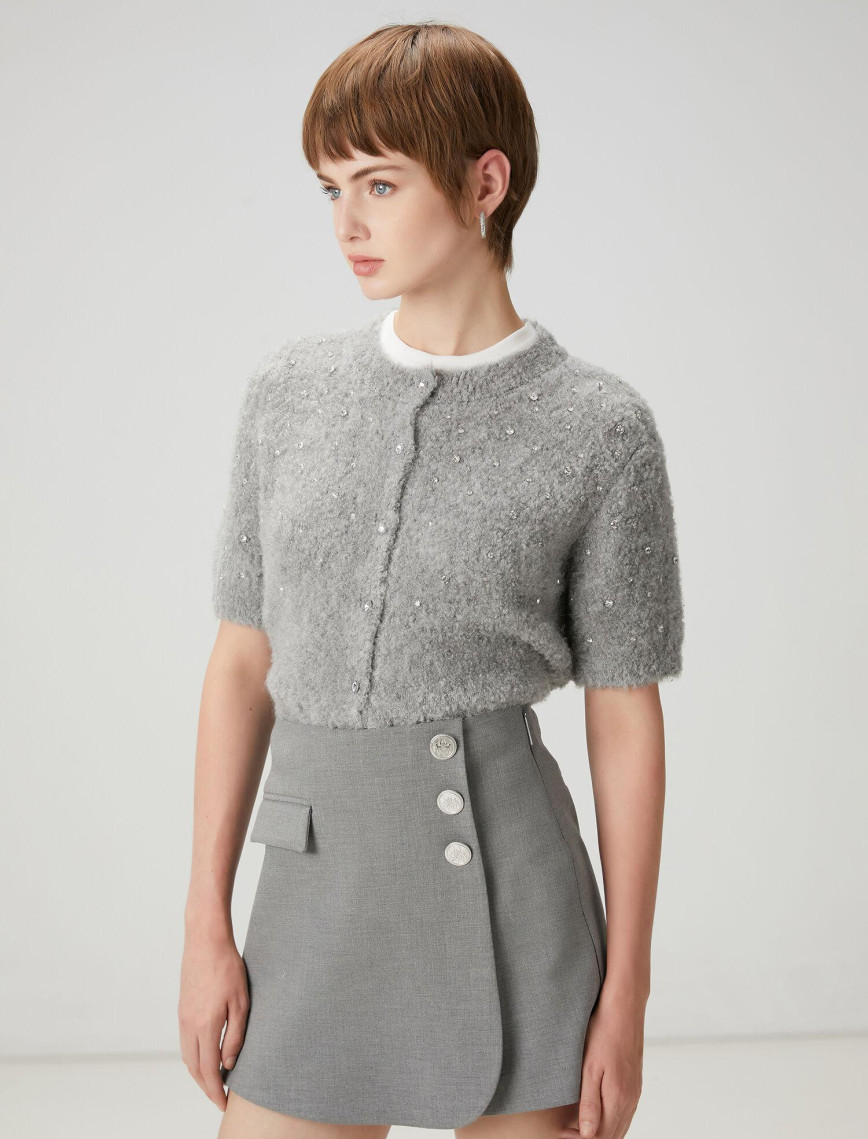 Beymen Club Kadın Gri Taş İşlemeli Hırka Beymen Club Kadın Gri Taş İşlemeli Hırka