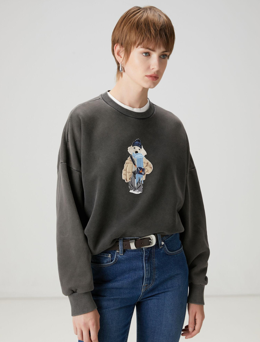 Beymen Club Kadın Antrasit Figür Nakışlı Sweatshirt