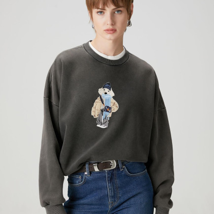 Beymen Club Kadın Antrasit Figür Nakışlı Sweatshirt