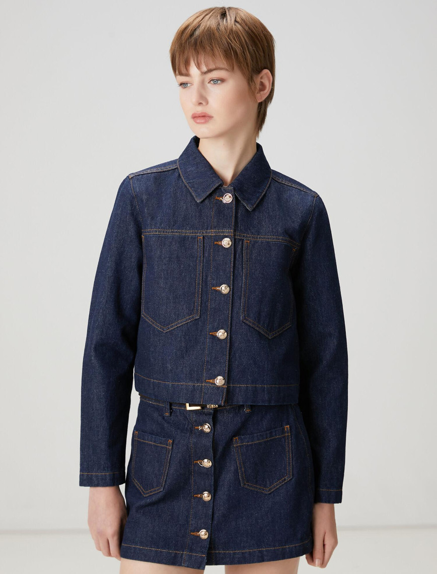 Beymen Club Kadın Lacivert Crop Denim Ceket