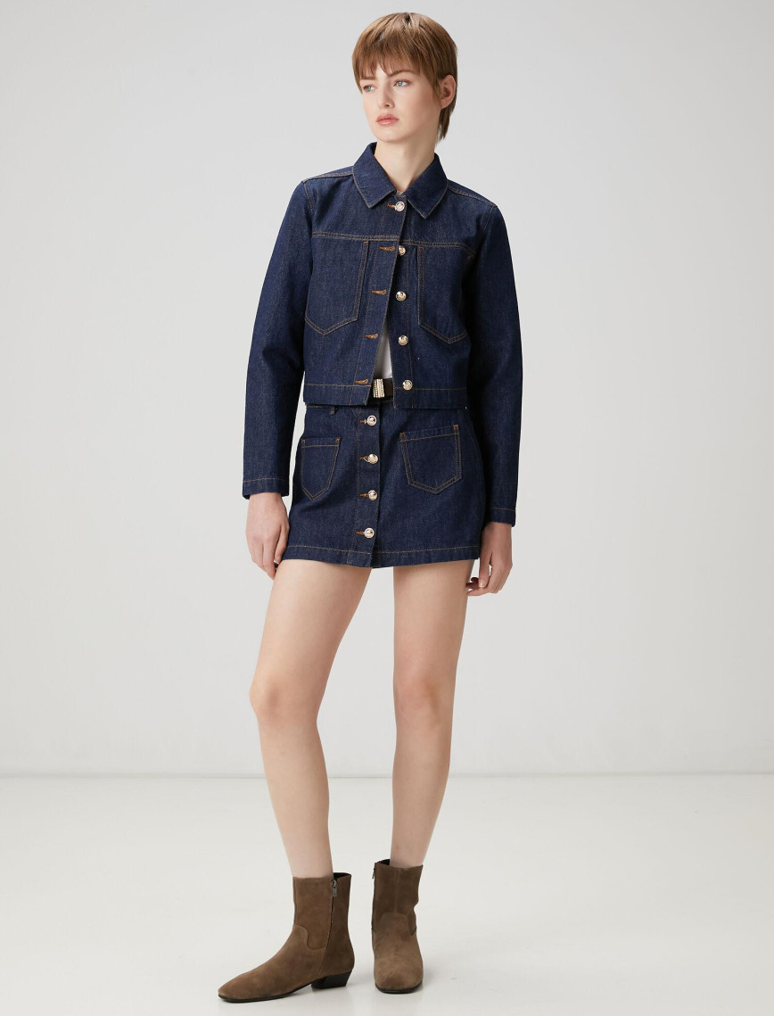 Beymen Club Kadın Lacivert Crop Denim Ceket