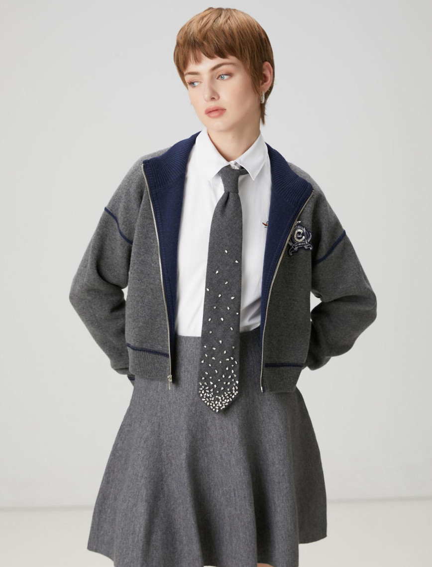 Beymen Club Kadın Gri Lacivert İşlemeli Logolu Hırka Beymen Club Kadın Gri Lacivert İşlemeli Logolu Hırka