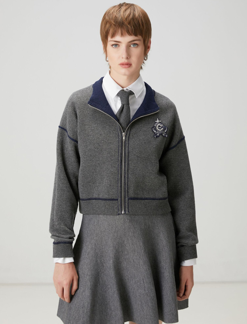 Beymen Club Kadın Gri Lacivert İşlemeli Logolu Hırka Beymen Club Kadın Gri Lacivert İşlemeli Logolu Hırka