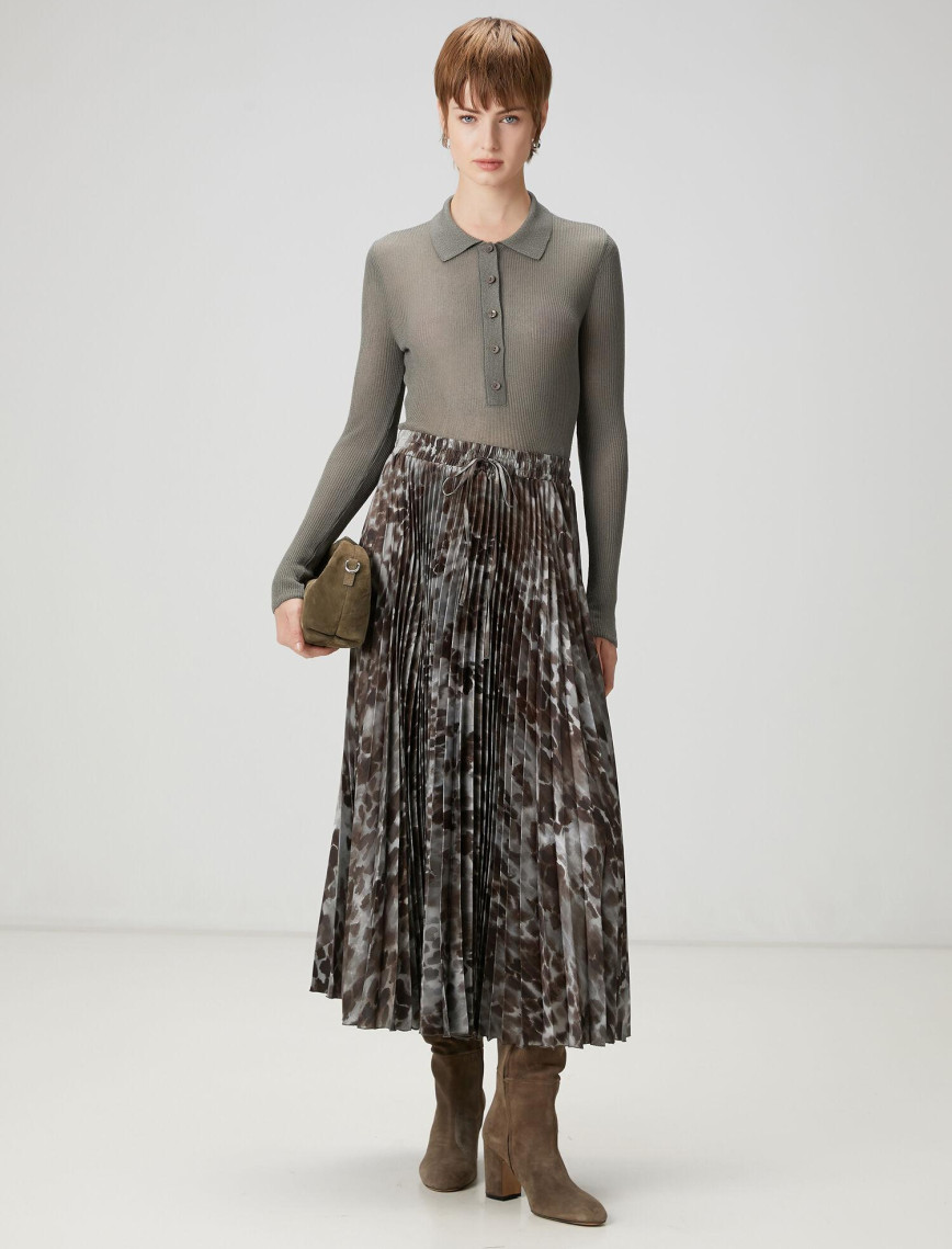 Beymen Club Kadın Kahverengi Desenli Pileli Midi Etek Beymen Club Kadın Kahverengi Desenli Pileli Midi Etek