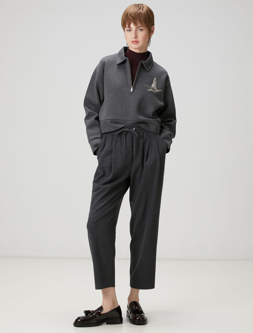 Beymen Club Kadın Koyu Gri Fermuarlı Polo Sweatshirt