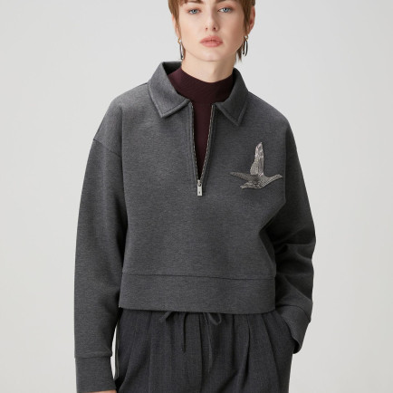 Beymen Club Kadın Koyu Gri Fermuarlı Polo Sweatshirt Beymen Club Kadın Koyu Gri Fermuarlı Polo Sweatshirt